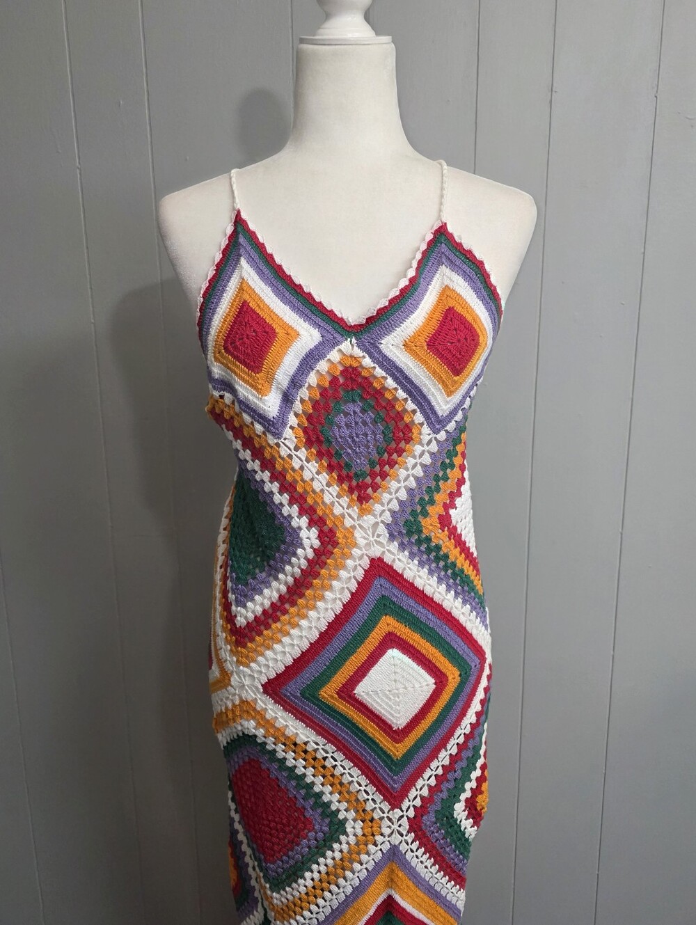 BOHO Crochet Multi Color Maxi Dress Size M - Picture 2 of 9